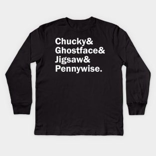 Funny Names x Slashers (Chucky, Ghostface, Jigsaw, Pennywise) Kids Long Sleeve T-Shirt